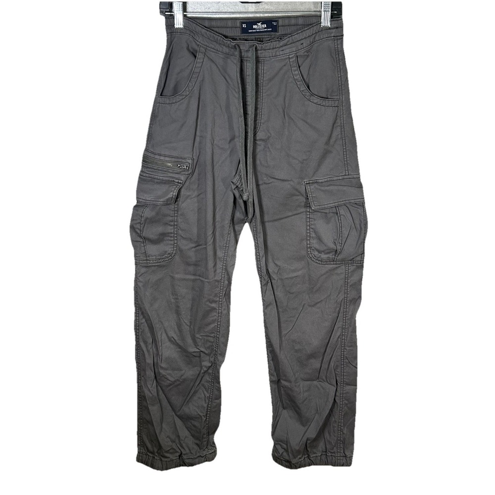 Hollister High Rise Parachute Baggy Pants Gray Drawstring Waist Size XS Long